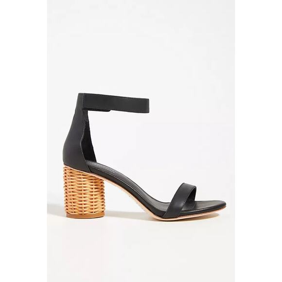Jeffrey Campbell Black Open Toe Orla Woven Wicker Block Heeled Sandals Size 10 - Picture 1 of 9
